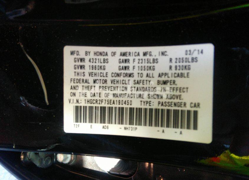 Photo 9 of 2014 Honda Accord EX (VIN 1HGCR2F75EA190450)
