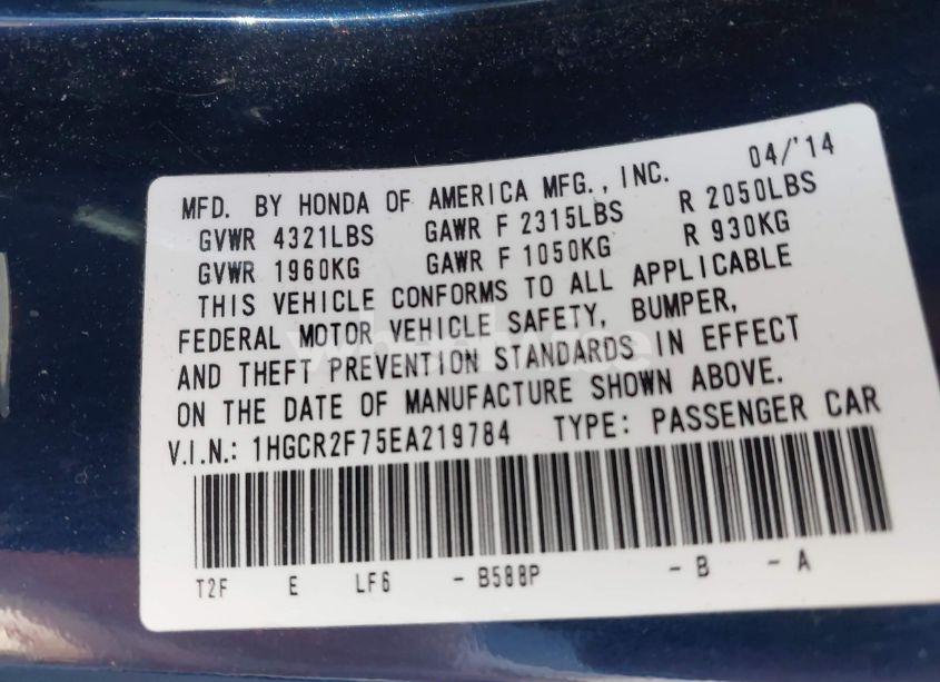 Photo 9 of 2014 Honda Accord EX (VIN 1HGCR2F75EA219784)