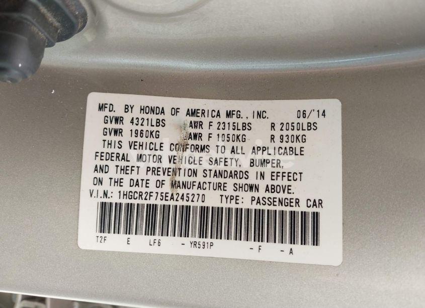 Photo 9 of 2014 Honda Accord EX (VIN 1HGCR2F75EA245270)