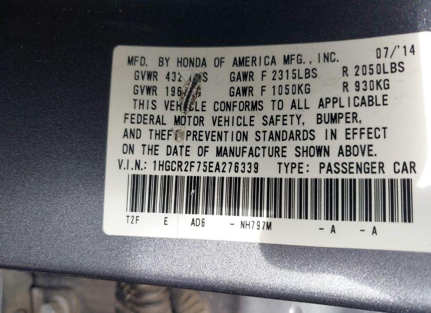 Photo 9 of 2014 Honda Accord EX (VIN 1HGCR2F75EA276339)
