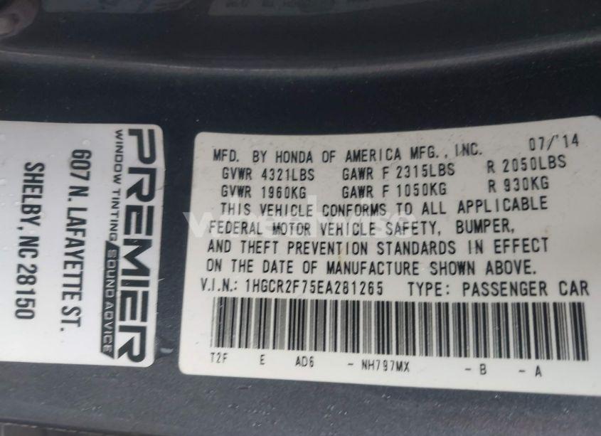 Photo 9 of 2014 Honda Accord EX (VIN 1HGCR2F75EA281265)