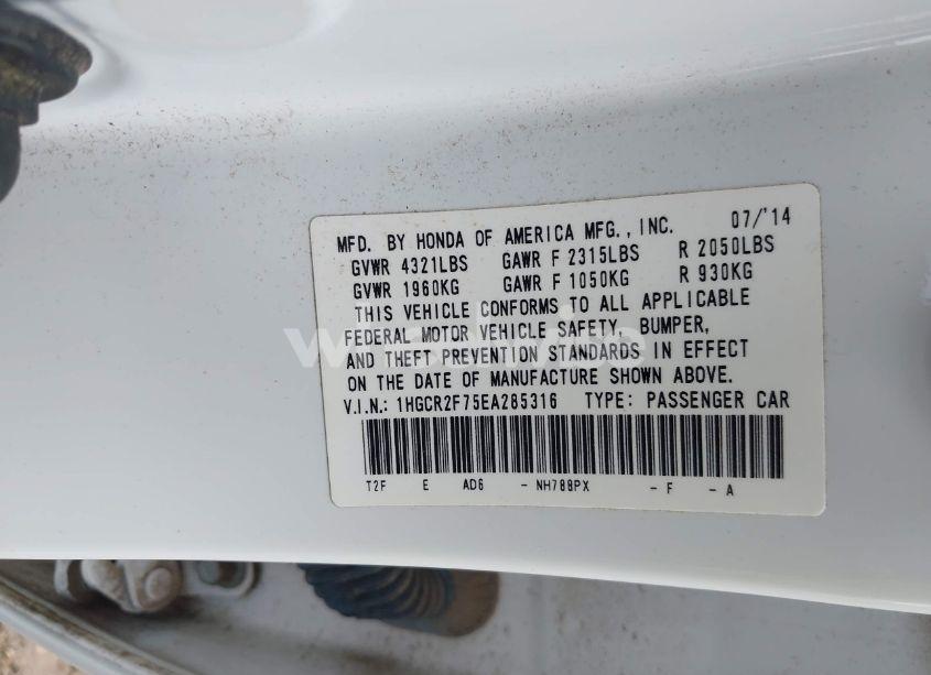 Photo 9 of 2014 Honda Accord EX (VIN 1HGCR2F75EA285316)