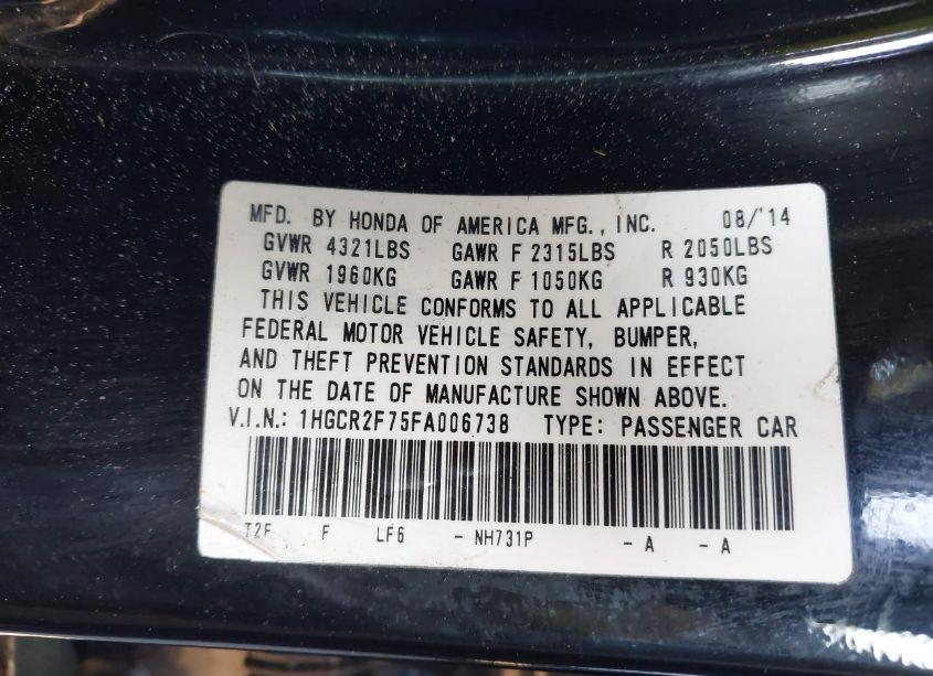 Photo 9 of 2015 Honda Accord EX (VIN 1HGCR2F75FA006738)