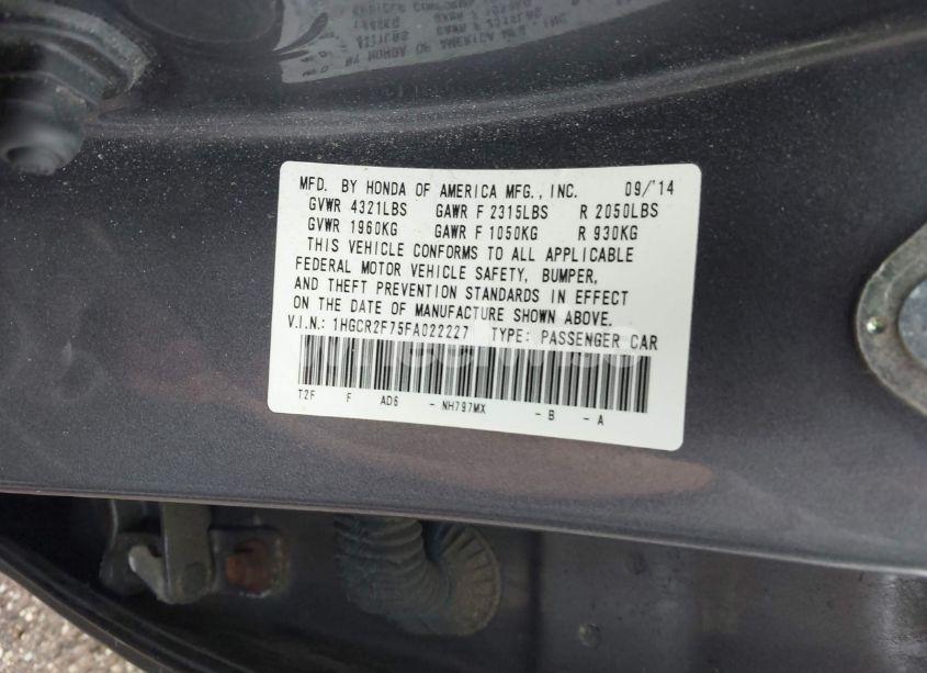 Photo 9 of 2015 Honda Accord EX (VIN 1HGCR2F75FA022227)