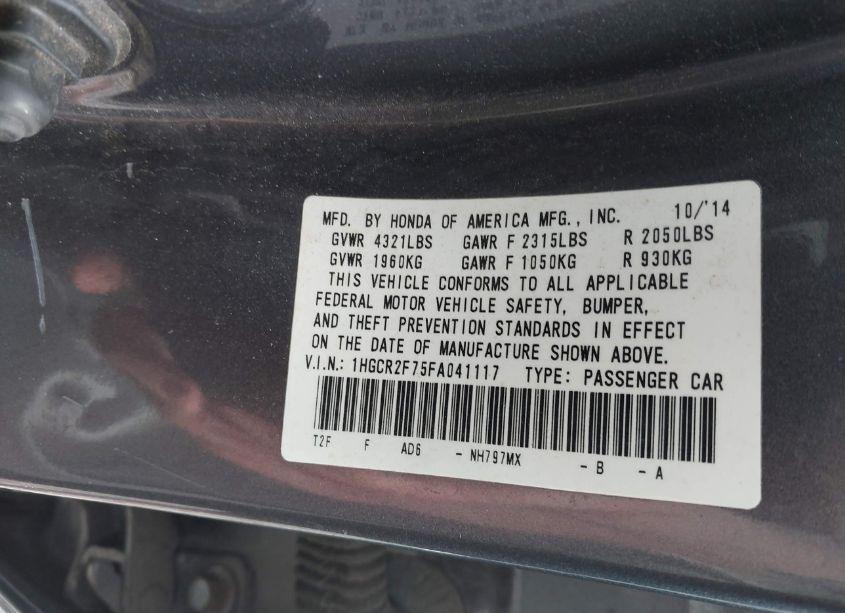 Photo 9 of 2015 Honda Accord EX (VIN 1HGCR2F75FA041117)