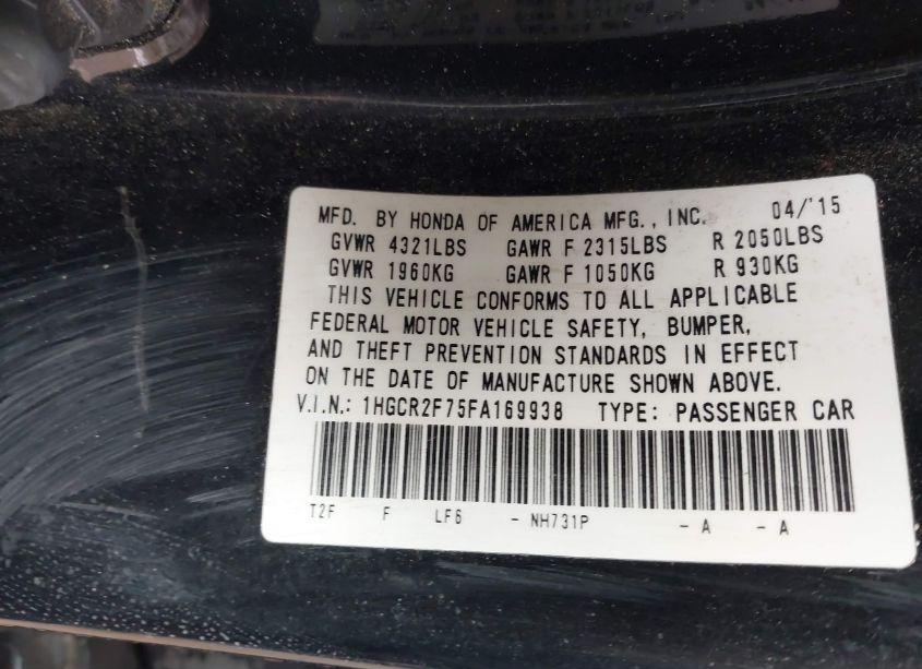 Photo 9 of 2015 Honda Accord EX (VIN 1HGCR2F75FA169938)