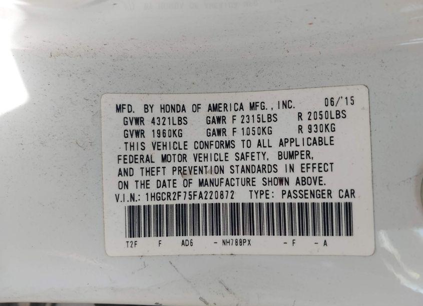 Photo 9 of 2015 Honda Accord EX (VIN 1HGCR2F75FA220872)