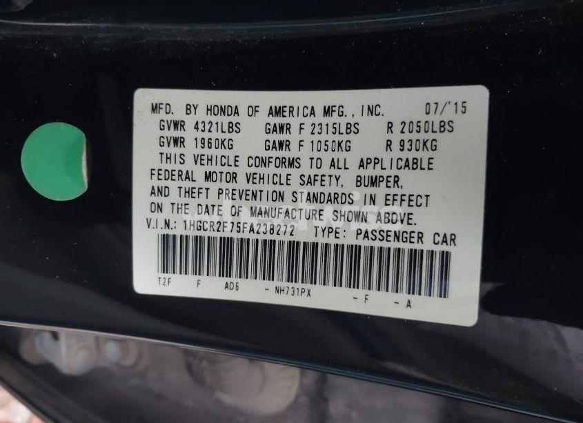Photo 9 of 2015 Honda Accord EX (VIN 1HGCR2F75FA238272)