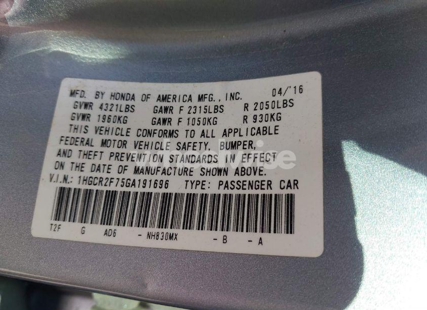 Photo 9 of 2016 Honda Accord EX (VIN 1HGCR2F75GA191696)