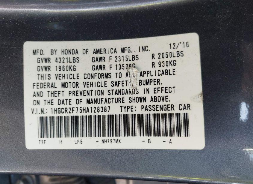 Photo 9 of 2017 Honda Accord EX (VIN 1HGCR2F75HA128387)