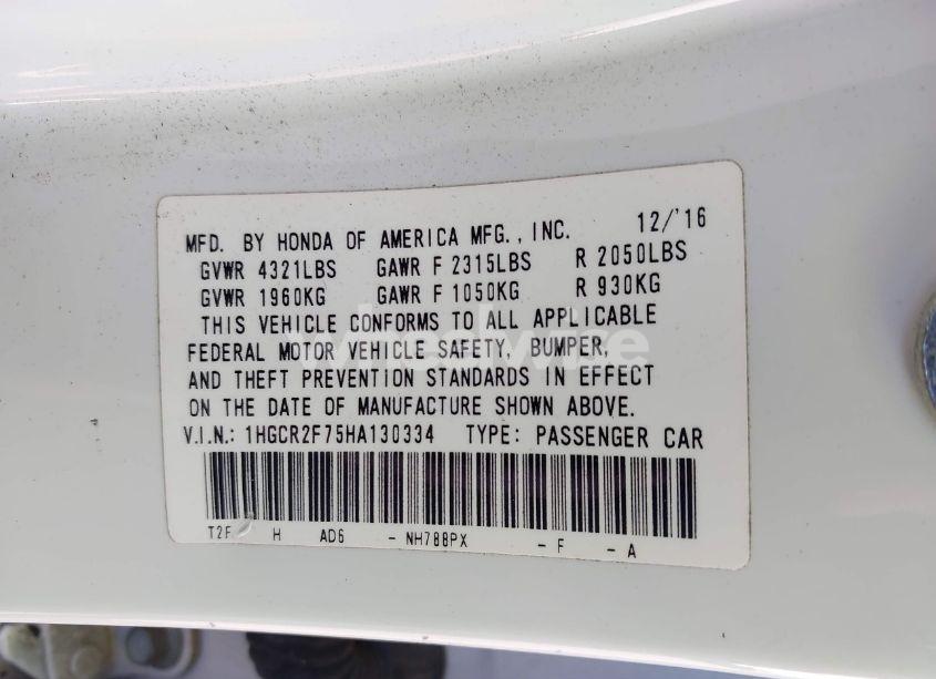 Photo 9 of 2017 Honda Accord EX (VIN 1HGCR2F75HA130334)