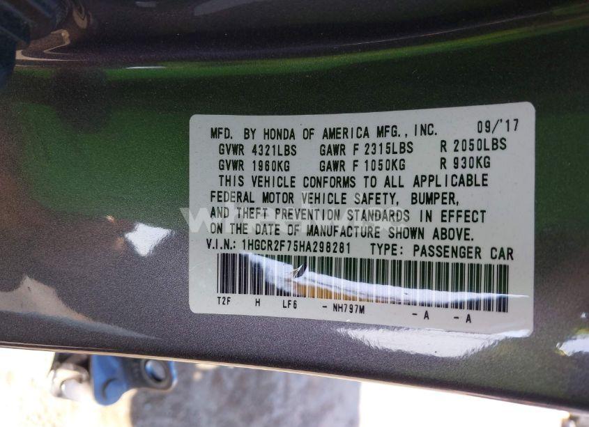 Photo 9 of 2017 Honda Accord EX (VIN 1HGCR2F75HA298281)