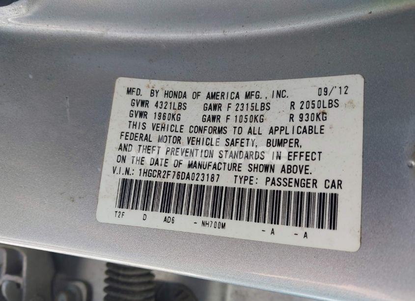 Photo 9 of 2013 Honda Accord EX (VIN 1HGCR2F76DA023187)