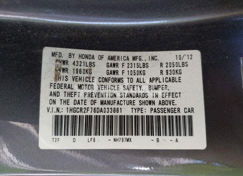 Photo 9 of 2013 Honda Accord EX (VIN 1HGCR2F76DA033881)