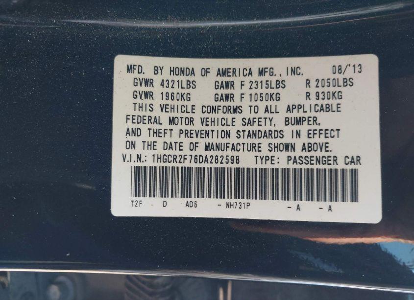 Photo 9 of 2013 Honda Accord EX (VIN 1HGCR2F76DA282598)