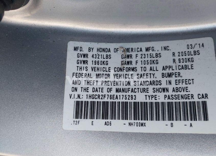 Photo 9 of 2014 Honda Accord EX (VIN 1HGCR2F76EA175293)