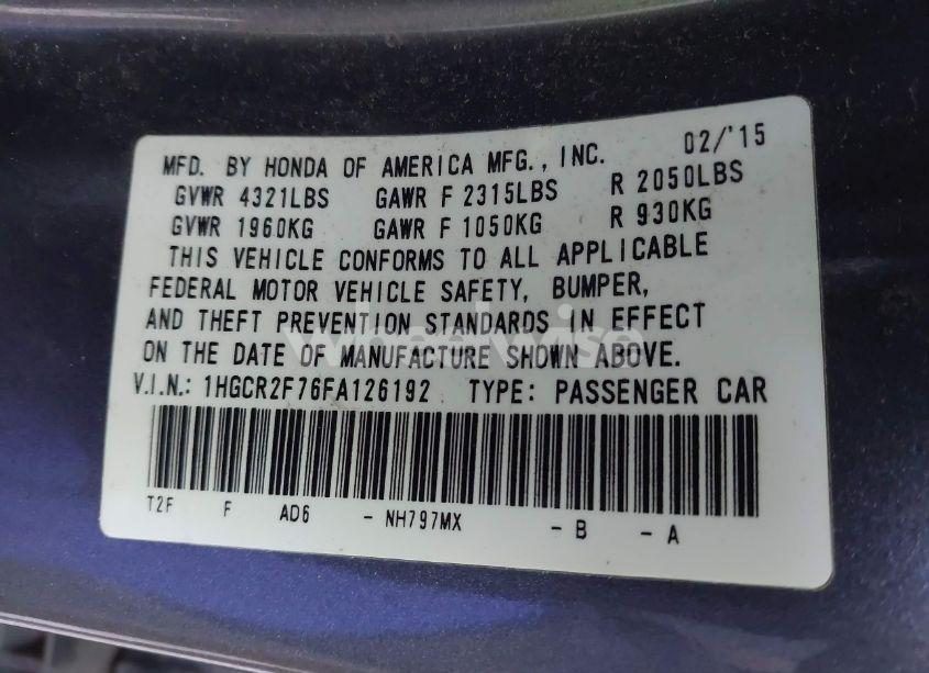 Photo 9 of 2015 Honda Accord EX (VIN 1HGCR2F76FA126192)