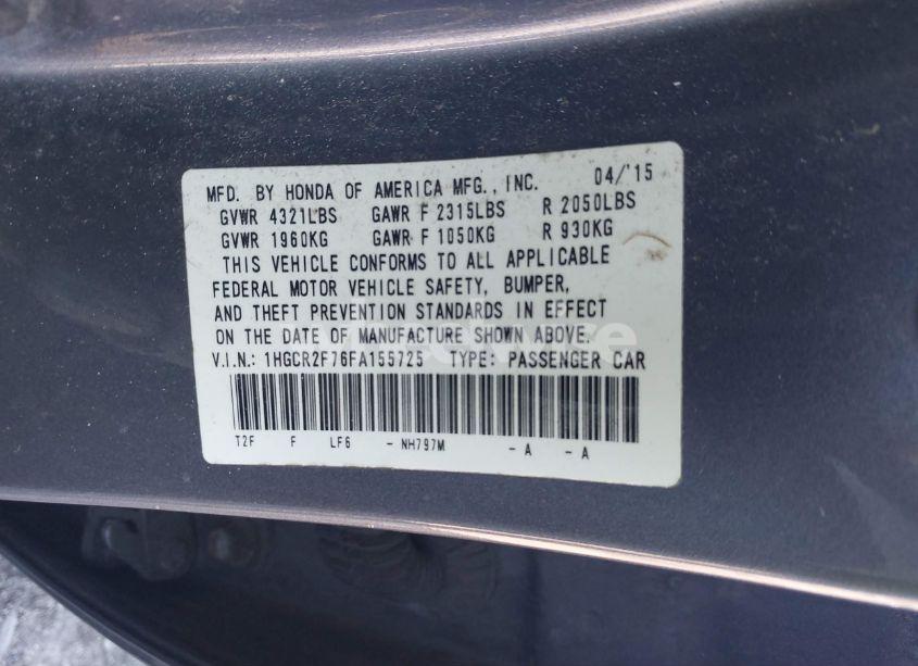 Photo 9 of 2015 Honda Accord EX (VIN 1HGCR2F76FA155725)