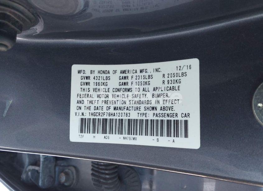 Photo 9 of 2017 Honda Accord EX (VIN 1HGCR2F76HA120783)