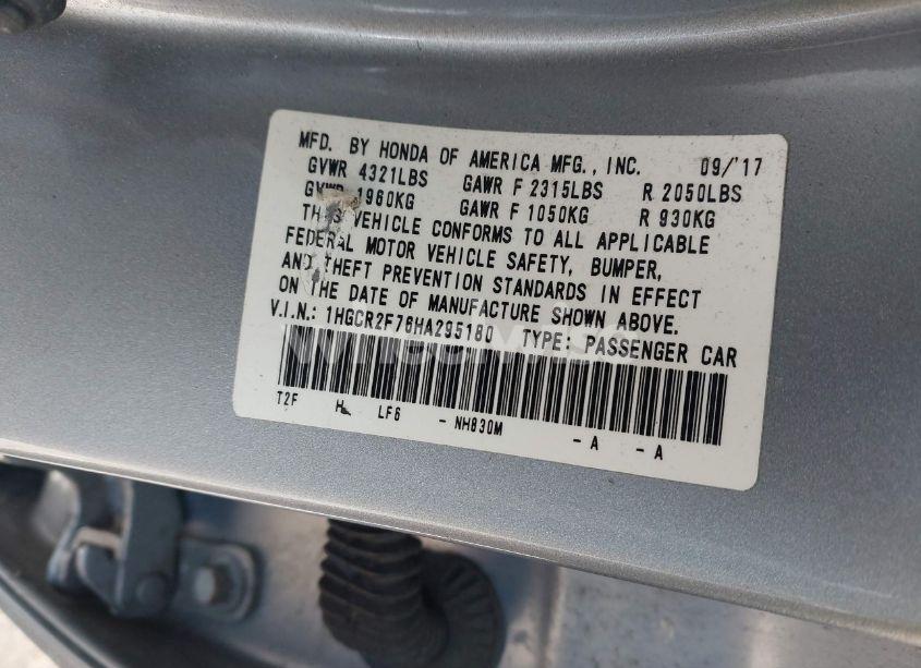 Photo 9 of 2017 Honda Accord EX (VIN 1HGCR2F76HA295180)
