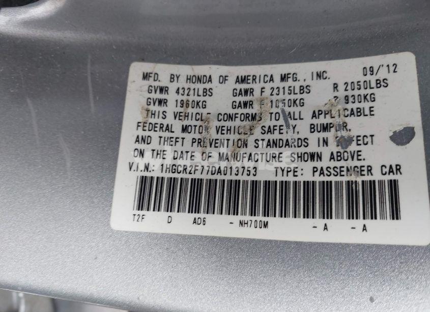 Photo 9 of 2013 Honda Accord EX (VIN 1HGCR2F77DA013753)