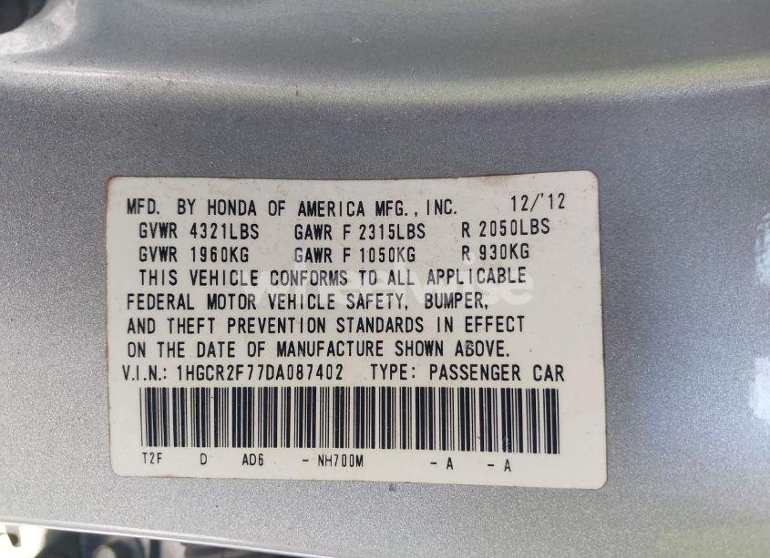 Photo 9 of 2013 Honda Accord EX (VIN 1HGCR2F77DA087402)