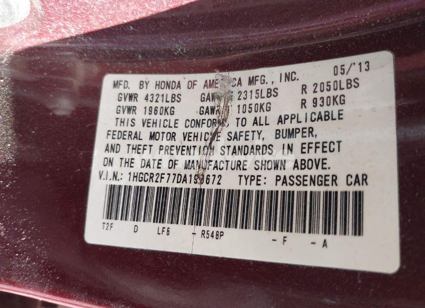 Photo 9 of 2013 Honda Accord EX (VIN 1HGCR2F77DA193672)