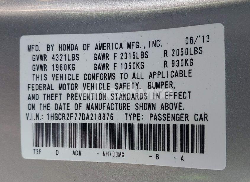 Photo 9 of 2013 Honda Accord EX (VIN 1HGCR2F77DA218876)