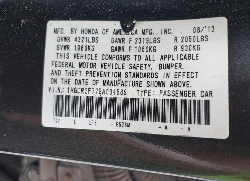 Photo 9 of 2014 Honda Accord EX (VIN 1HGCR2F77EA004889)