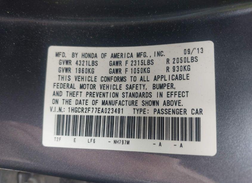 Photo 9 of 2014 Honda Accord EX (VIN 1HGCR2F77EA023491)