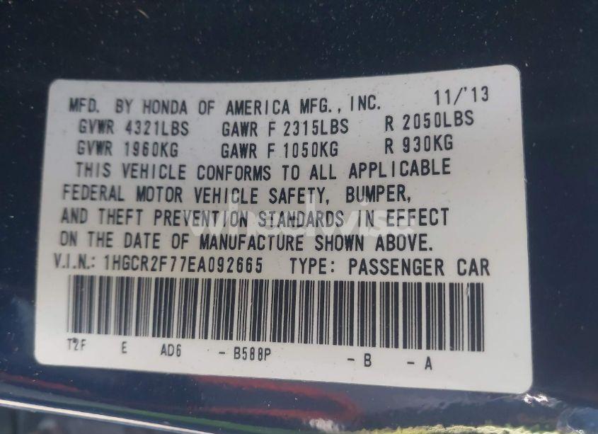 Photo 9 of 2014 Honda Accord EX (VIN 1HGCR2F77EA092665)