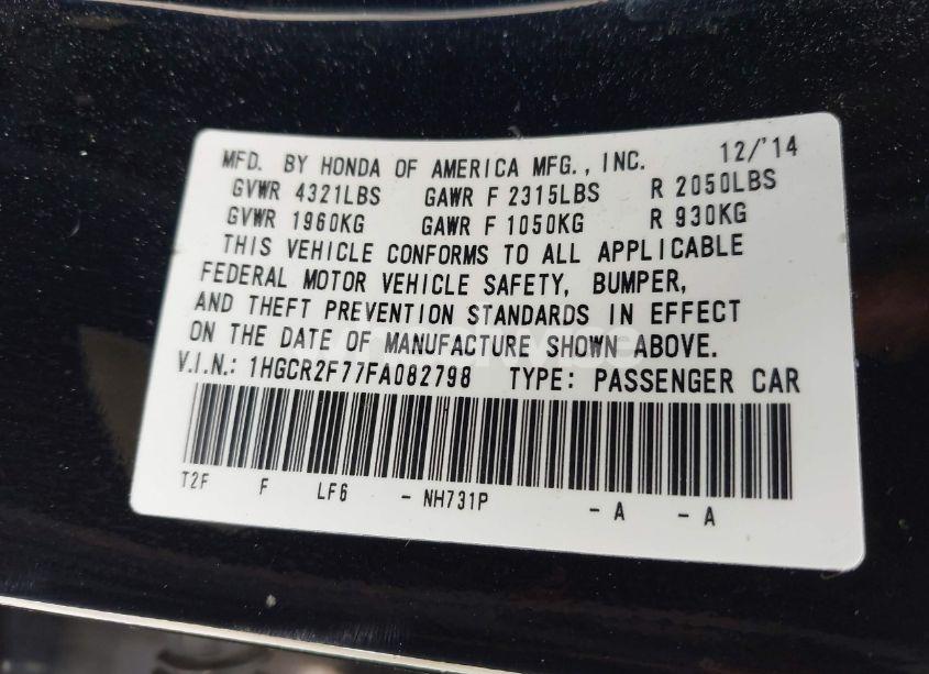 Photo 9 of 2015 Honda Accord EX (VIN 1HGCR2F77FA082798)