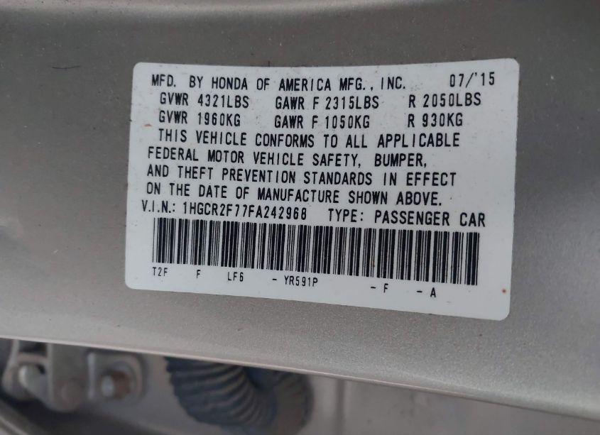 Photo 9 of 2015 Honda Accord EX (VIN 1HGCR2F77FA242968)