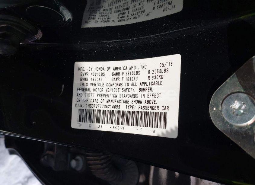 Photo 9 of 2016 Honda Accord EX (VIN 1HGCR2F77GA214699)