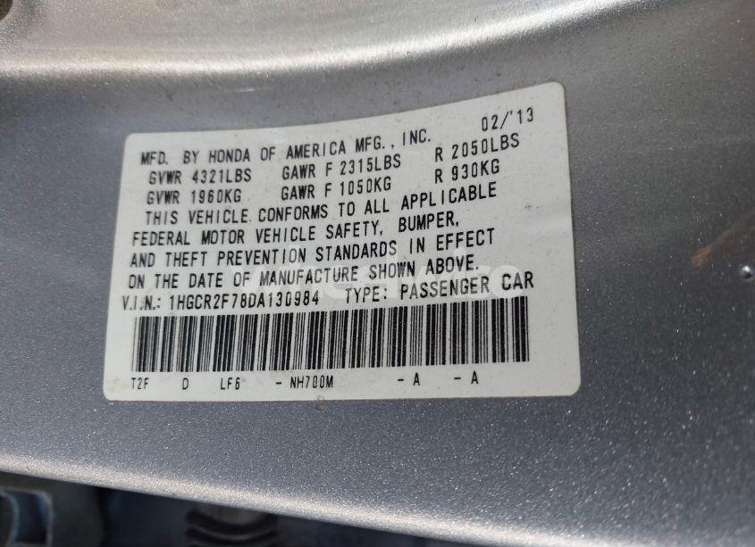 Photo 9 of 2013 Honda Accord EX (VIN 1HGCR2F78DA130984)