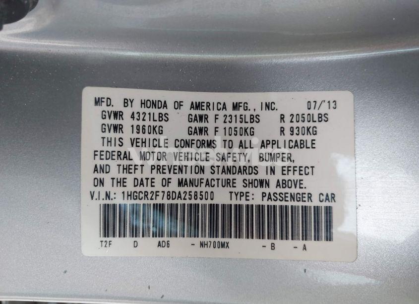 Photo 9 of 2013 Honda Accord EX (VIN 1HGCR2F78DA258500)