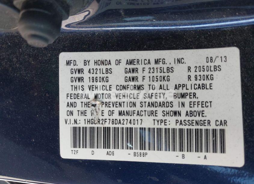 Photo 9 of 2013 Honda Accord EX (VIN 1HGCR2F78DA274017)