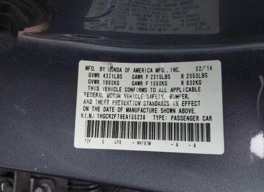 Photo 9 of 2014 Honda Accord EX (VIN 1HGCR2F78EA155238)