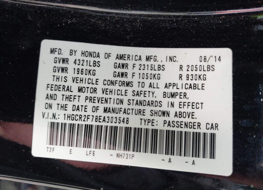 Photo 9 of 2014 Honda Accord EX (VIN 1HGCR2F78EA303548)