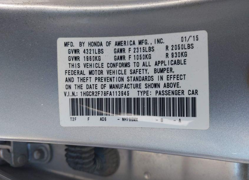 Photo 9 of 2015 Honda Accord EX (VIN 1HGCR2F78FA113945)