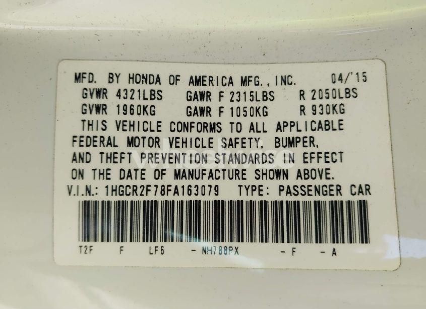 Photo 9 of 2015 Honda Accord EX (VIN 1HGCR2F78FA163079)