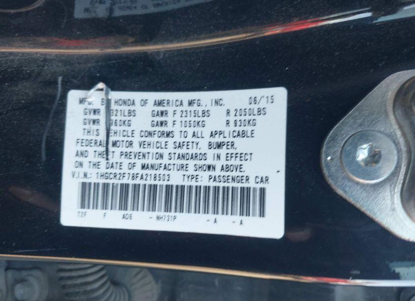 Photo 9 of 2015 Honda Accord EX (VIN 1HGCR2F78FA218503)