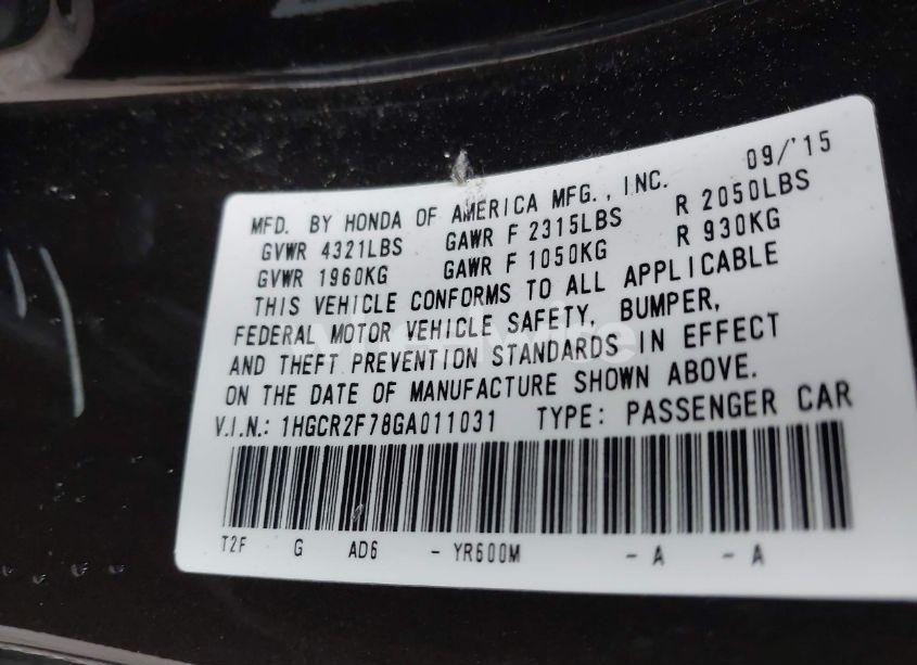 Photo 9 of 2016 Honda Accord EX (VIN 1HGCR2F78GA011031)