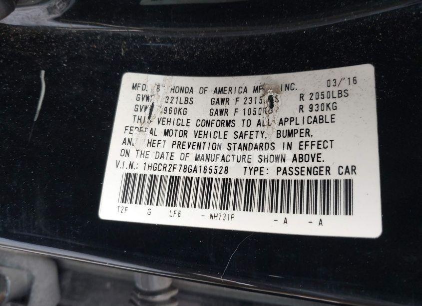 Photo 9 of 2016 Honda Accord EX (VIN 1HGCR2F78GA165528)