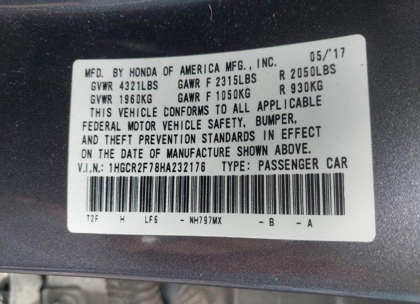 Photo 9 of 2017 Honda Accord EX (VIN 1HGCR2F78HA232176)