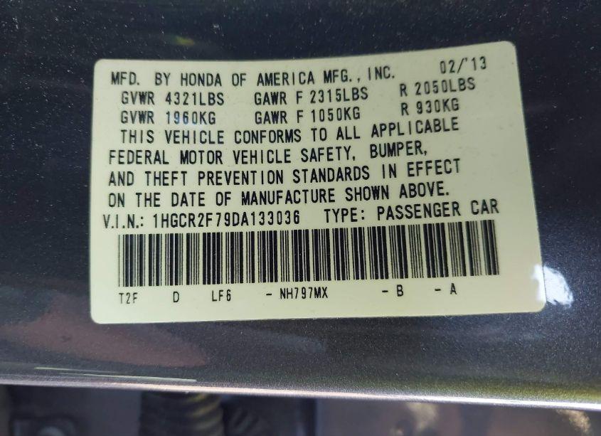 Photo 9 of 2013 Honda Accord EX (VIN 1HGCR2F79DA133036)