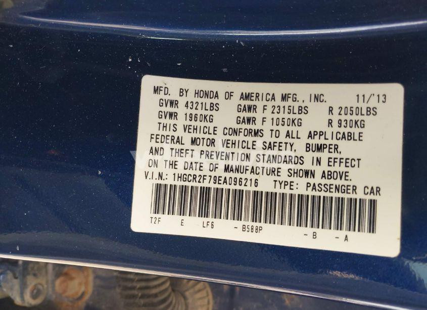 Photo 9 of 2014 Honda Accord EX (VIN 1HGCR2F79EA096216)
