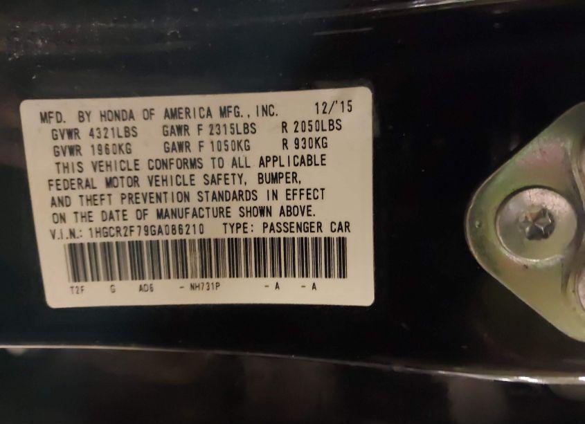 Photo 9 of 2016 Honda Accord EX (VIN 1HGCR2F79GA086210)