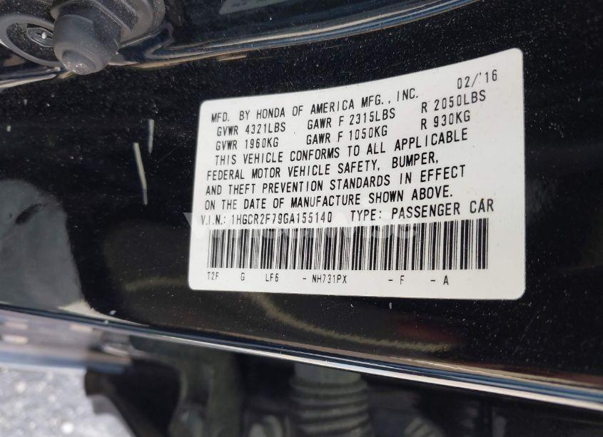 Photo 9 of 2016 Honda Accord EX (VIN 1HGCR2F79GA155140)