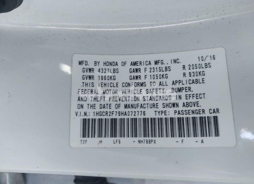 Photo 9 of 2017 Honda Accord EX (VIN 1HGCR2F79HA072776)